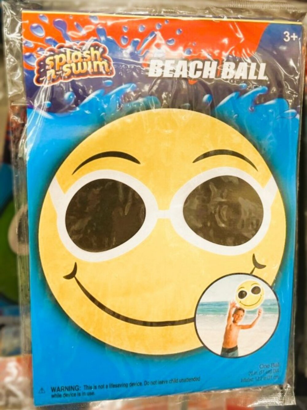 New in Package. SPLASH N-SWIM Beach Ball (Yellow Smiley Face) 20"